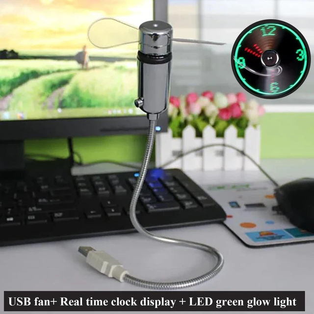 Alt view image 2 of 5 - Soseelnee USB Clock Fan with Real Time Display, Mini Portable Flexible Cooling Fans with Led Light for Home Office (2)