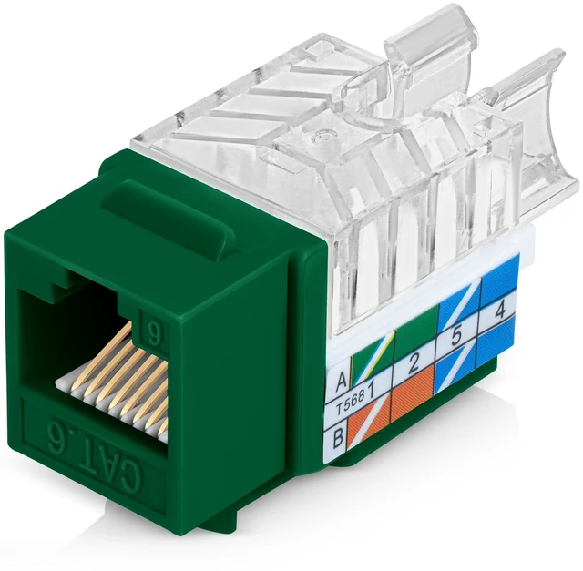 Main image of Everest 45 Degree RJ45 Cat6 Keystone Jacks Slim Profile 20-Pack Green