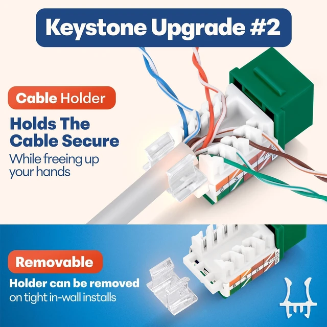 Alt view image 4 of 5 - Everest 45 Degree RJ45 Cat6 Keystone Jacks Slim Profile 20-Pack Green