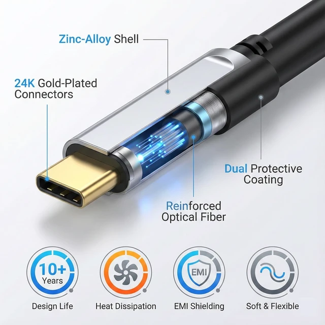 Alt view image 4 of 5 - DWLCWY Fiber Optic USB C Cable 50ft,10Gbps Active Optical USB-C Cable with EMI Shielding,Long-Distance Low-Latency for 4K Conference Cameras,Webcams