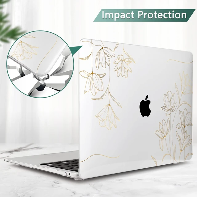 Alt view image 4 of 5 - TWOLSKOO for 2021 2020 2019 2018 MacBook Air 13 inch Case A2337 M1 A2179 A1932, Hard Shell Case with Keyboard Skin & Screen Protector for MacBook Air 13.3 inch with Retina & Touch ID, Gold Florals