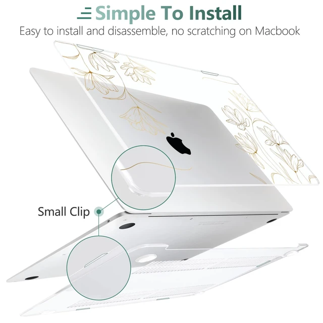 Alt view image 3 of 5 - TWOLSKOO for 2021 2020 2019 2018 MacBook Air 13 inch Case A2337 M1 A2179 A1932, Hard Shell Case with Keyboard Skin & Screen Protector for MacBook Air 13.3 inch with Retina & Touch ID, Gold Florals