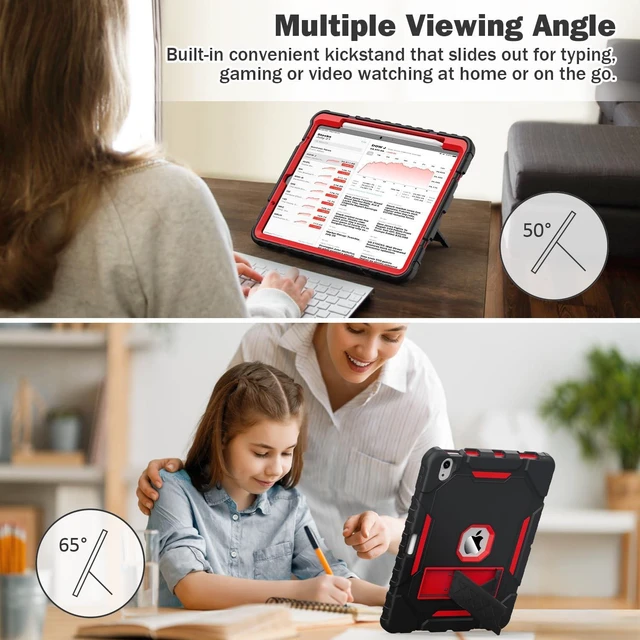 Alt view image 4 of 5 - Grifobes Case for iPad Air 11-inch (M4/M3/M2) 2026/2025/2024, for iPad Air 5th/4th Generation 2022/2020 10.9", Heavy Duty Rugged Cover with Stand/Pencil Holder for i Pad Air 5 4 Gen(Black+Red)