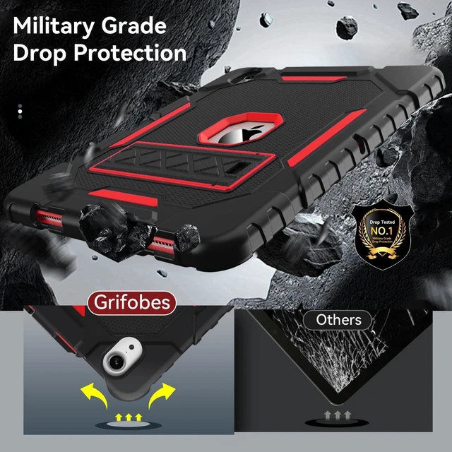 Alt view image 5 of 5 - Grifobes Case for iPad Air 11-inch (M4/M3/M2) 2026/2025/2024, for iPad Air 5th/4th Generation 2022/2020 10.9", Heavy Duty Rugged Cover with Stand/Pencil Holder for i Pad Air 5 4 Gen(Black+Red)