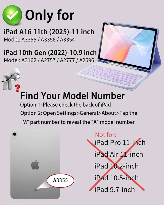 Alt view image 2 of 5 - Case Keyboard for iPad 11-inch A16 11th / 10th Generation - 7 Color Backlit