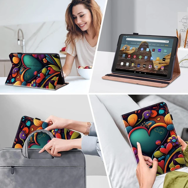 Alt view image 5 of 5 - TUOLISG for Kindle Fire HD 10 Case 9th/7th/5th Generation 10.1 Inch (2019/2017/2015), PU Leather Wallet Cover with Pen Holder, Elastic Band & Card Slots for Kindle Fire HD 10 Case - Watercolor