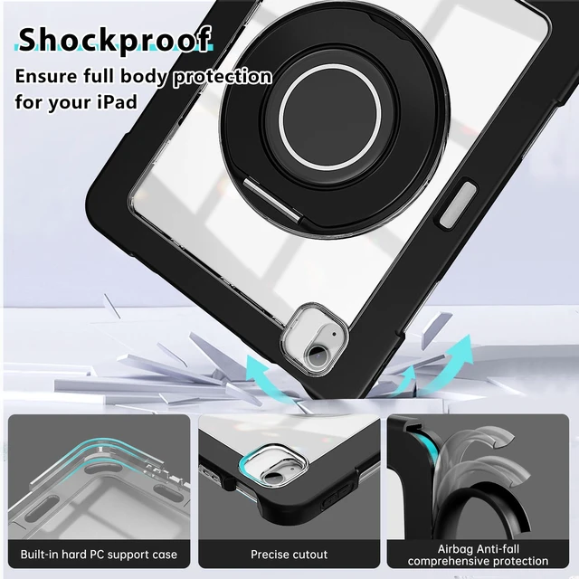 Alt view image 4 of 5 - GILLKIN Case for iPad Air 11 Inch M3 (2025)/M2 (2024)- with Pencil Holder, Screen Protector and 360 Rotating Stand Heavy Duty Shockproof Dropproof Case for iPad Air 7th Gen/iPad Air 6th Gen (Black)