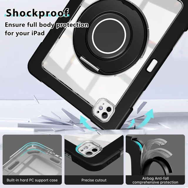 Alt view image 4 of 5 - GILLKIN for iPad Pro 11 Inch Case (M5) 2025/ (M4) 2024 (Model: A3357,A3358,A3359,A2836/A2837/A3006), Shockproof Protective Case with 360 Rotating Kickstand/Handle,Pen Slot,HD Screen Protector (Black)
