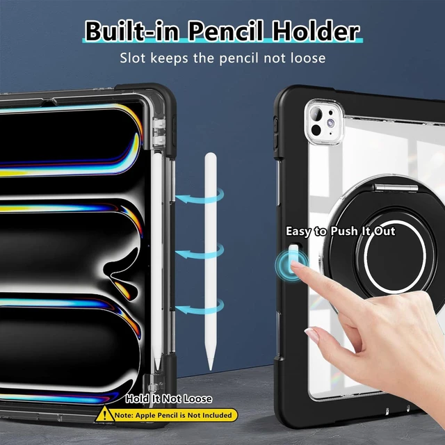 Alt view image 5 of 5 - GILLKIN for iPad Pro 11 Inch Case (M5) 2025/ (M4) 2024 (Model: A3357,A3358,A3359,A2836/A2837/A3006), Shockproof Protective Case with 360 Rotating Kickstand/Handle,Pen Slot,HD Screen Protector (Black)