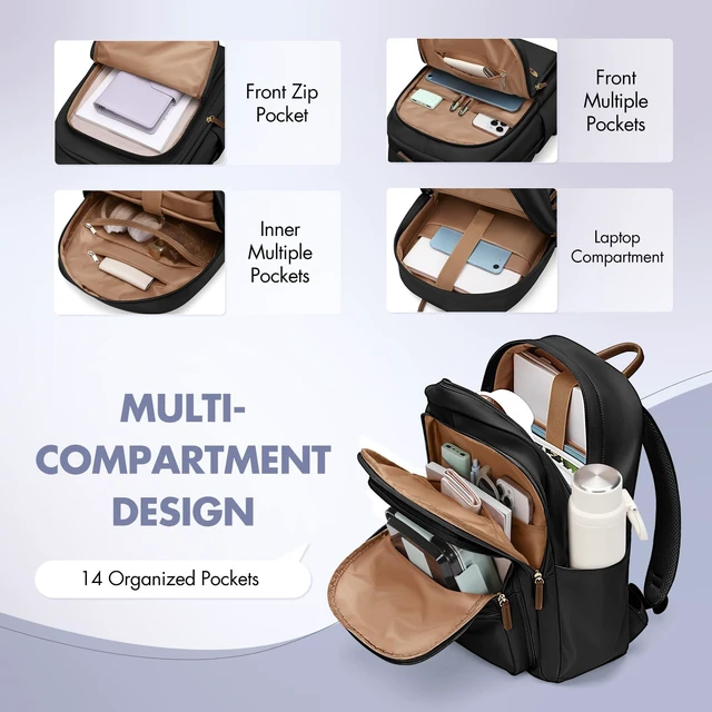 Alt view image 3 of 5 - GOLF SUPAGS 15.6 Inch Women's Laptop Backpack, Water Resistant Work College Travel Daypack, Everyday Commuter Bag for Teacher Nurse (Black)