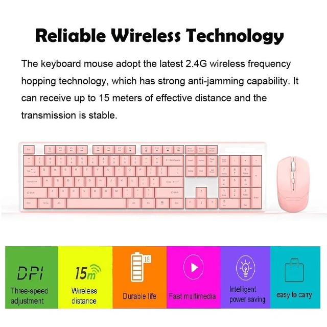 Alt view image 3 of 5 - Wireless Keyboard Mouse Combo,2.4G USB Cordless Cute Lightweight Mute Chocolate Keyboard and Optical 800-1200-1600DPI Adjustable Mouse Set Office Game Home Use for Notebook Laptop Computer (Pin