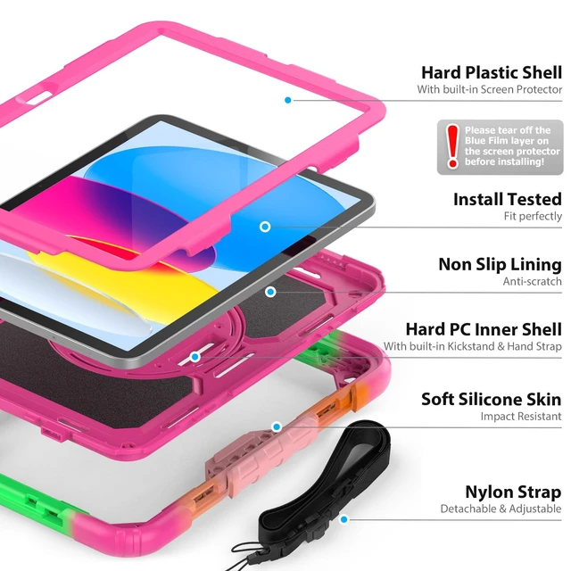 Alt view image 3 of 5 - Sibeitu for iPad 11th (A16) 2025 & 10th Generation Case for Girls Women Preppy Pink Cute 10.9 Inch 2022, Rugged iPad 10 Gen Cover with Screen Protector & Pencil Holder, Full-Body Drop Protection