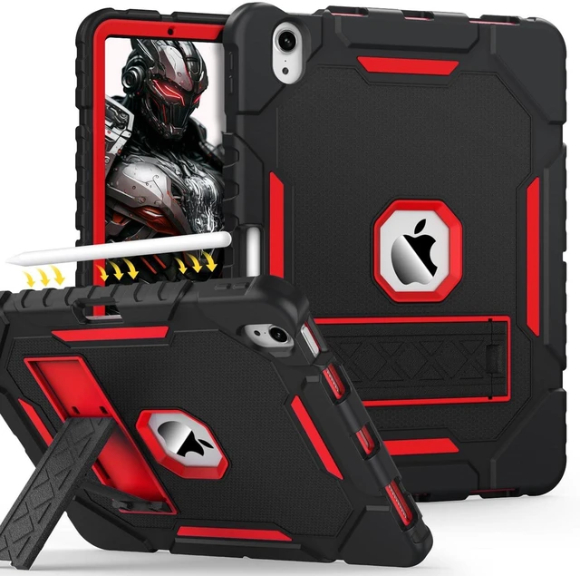 Main image of Grifobes Case for iPad Air 11-inch (M4/M3/M2) 2026/2025/2024, for iPad Air 5th/4th Generation 2022/2020 10.9", Heavy Duty Rugged Cover with Stand/Pencil Holder for i Pad Air 5 4 Gen(Black+Red)