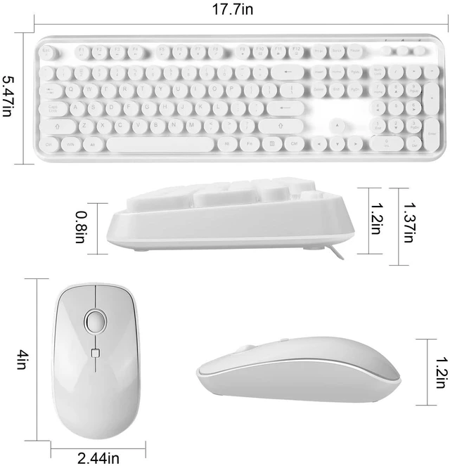 Alt view image 2 of 5 - Wireless Keyboard and Mouse Combo - Cute Colorful Keyboard and Mouse, Retro Typewriter Keyboard with 2.4GHz Plug & Play, for Windows 11/10/7, Laptop, PC (White)