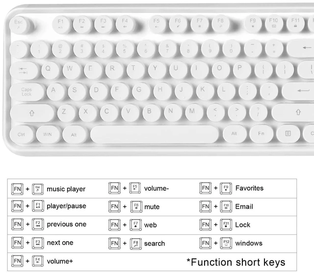 Alt view image 3 of 5 - Wireless Keyboard and Mouse Combo - Cute Colorful Keyboard and Mouse, Retro Typewriter Keyboard with 2.4GHz Plug & Play, for Windows 11/10/7, Laptop, PC (White)