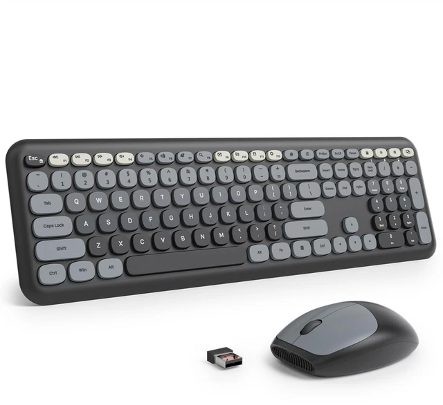 Main image of surmen Cute Keyboard and Mouse Wireless, Full-Size Retro Typewriter Wireless Silent Colorful Keyboard Low-Noise 2.4GHz for Home and Office (6-Gradient Dark)