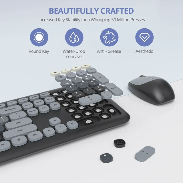 Alt view image 3 of 5 - surmen Cute Keyboard and Mouse Wireless, Full-Size Retro Typewriter Wireless Silent Colorful Keyboard Low-Noise 2.4GHz for Home and Office (6-Gradient Dark)