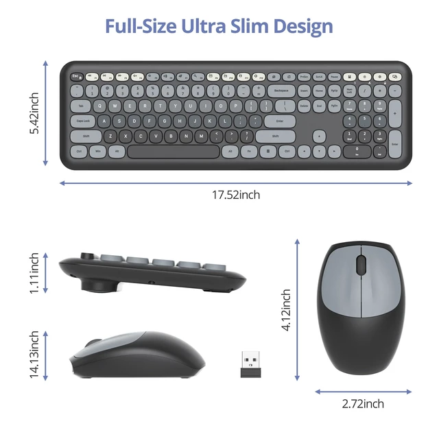 Alt view image 5 of 5 - surmen Cute Keyboard and Mouse Wireless, Full-Size Retro Typewriter Wireless Silent Colorful Keyboard Low-Noise 2.4GHz for Home and Office (6-Gradient Dark)