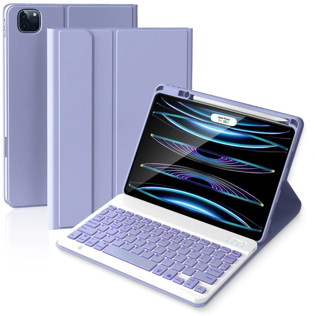 Main image of Keyboard Case for iPad Air 11-inch (M3 2025/M2 2024) & iPad Pro 11 inch (4th/3rd/2nd/1st Gen), Detachable Wireless Backlit Folio Keyboard Cover for iPad Air 5th/4th Gen with Pencil Holder,Purpl