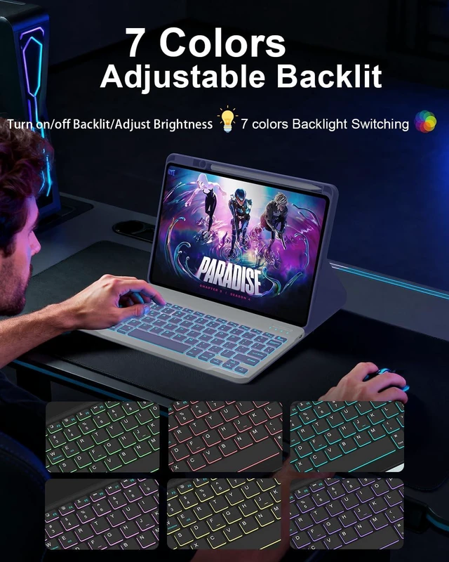 Alt view image 3 of 5 - Keyboard Case for iPad Air 11-inch (M3 2025/M2 2024) & iPad Pro 11 inch (4th/3rd/2nd/1st Gen), Detachable Wireless Backlit Folio Keyboard Cover for iPad Air 5th/4th Gen with Pencil Holder,Purpl
