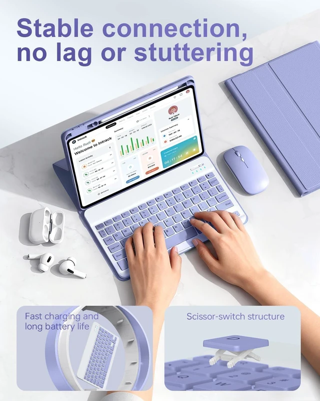 Alt view image 4 of 5 - Keyboard Case for iPad Air 11-inch (M3 2025/M2 2024) & iPad Pro 11 inch (4th/3rd/2nd/1st Gen), Detachable Wireless Backlit Folio Keyboard Cover for iPad Air 5th/4th Gen with Pencil Holder,Purpl