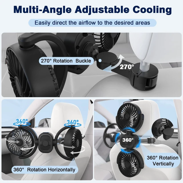 Alt view image 5 of 5 - Hayousui Rechargeable Dual-Head Car Fan for Baby,Separate Control