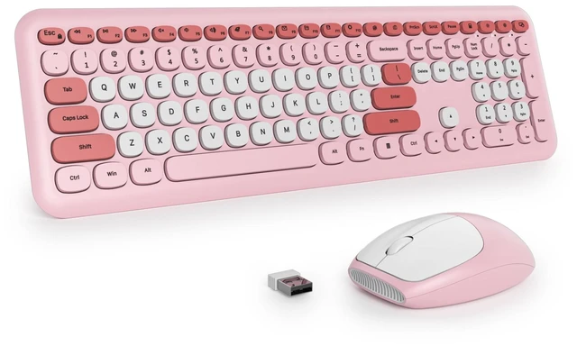 Main image of surmen Cute Wireless Keyboard and Mouse Combo, Pink Wireless Keyboard with Silent Mouse, Full Size Slim Low-Noise Soft Touch Round Keys for Home and Office,6-Pink