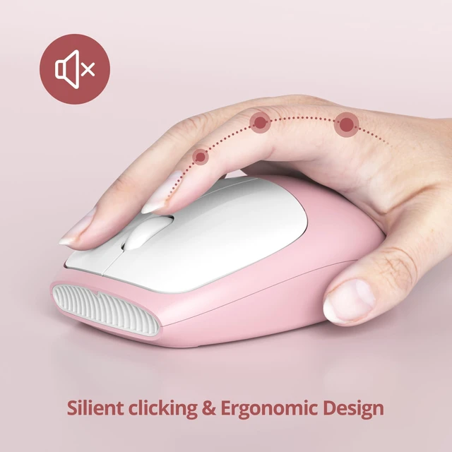 Alt view image 4 of 5 - surmen Cute Wireless Keyboard and Mouse Combo, Pink Wireless Keyboard with Silent Mouse, Full Size Slim Low-Noise Soft Touch Round Keys for Home and Office,6-Pink