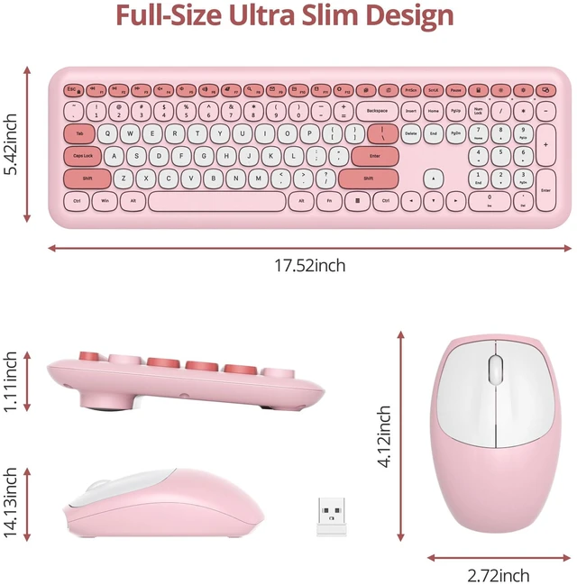 Alt view image 5 of 5 - surmen Cute Wireless Keyboard and Mouse Combo, Pink Wireless Keyboard with Silent Mouse, Full Size Slim Low-Noise Soft Touch Round Keys for Home and Office,6-Pink
