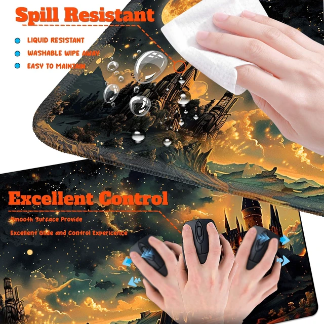 Alt view image 4 of 5 - HaoSiTeck 4-Piece Extended Large Mouse Pad Set for Women Men with Castle Night Design Includes 35.4 x 15.7 XXL Large Mouse Pad Keyboard Wrist Rest Mouse Wrist Support and Coaster for Office Home