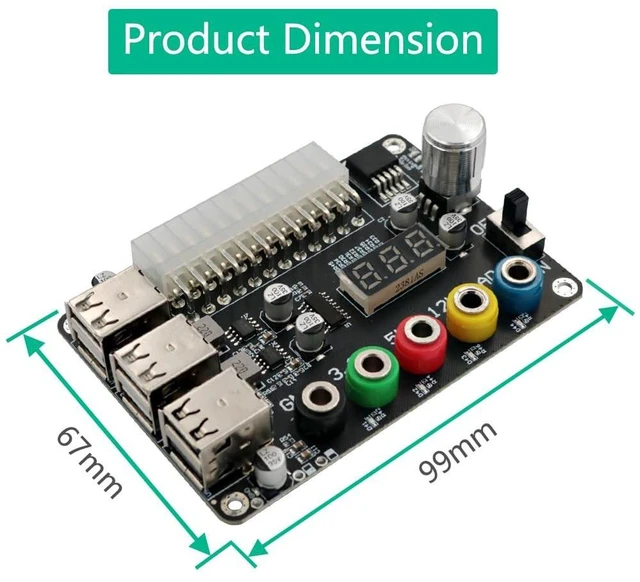 Alt view image 3 of 5 - ATX Power Supply Breakout Board with Adjustable Voltage Knob and 6- Port USB 2.0,and QC 2.0/QC 3.0, 3A Maximum Output