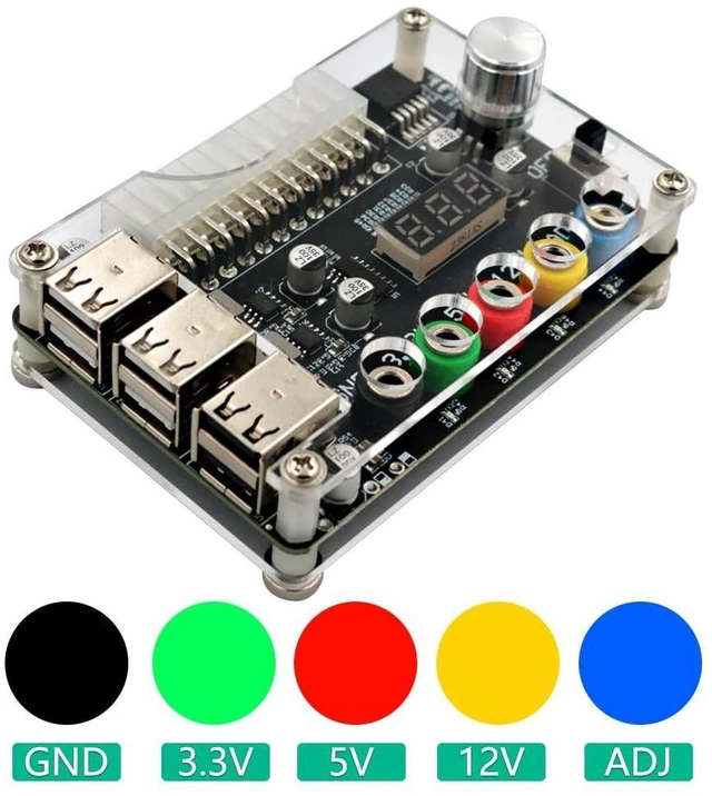 Alt view image 5 of 5 - ATX Power Supply Breakout Board with Adjustable Voltage Knob and 6- Port USB 2.0,and QC 2.0/QC 3.0, 3A Maximum Output