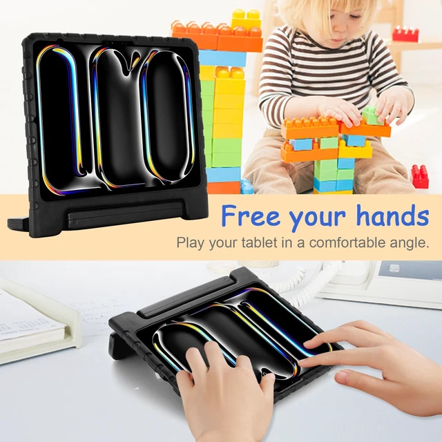Alt view image 2 of 5 - Kids Case for iPad Pro 13" 2025 (M5) 2024 (M4) & iPad Air 13" M4 M3 M2 Shockproof Case with Pencil Holder, Techcircle Handle Stand Light EVA Foam Bumper Protective Rugged Child Proof Cover, Black
