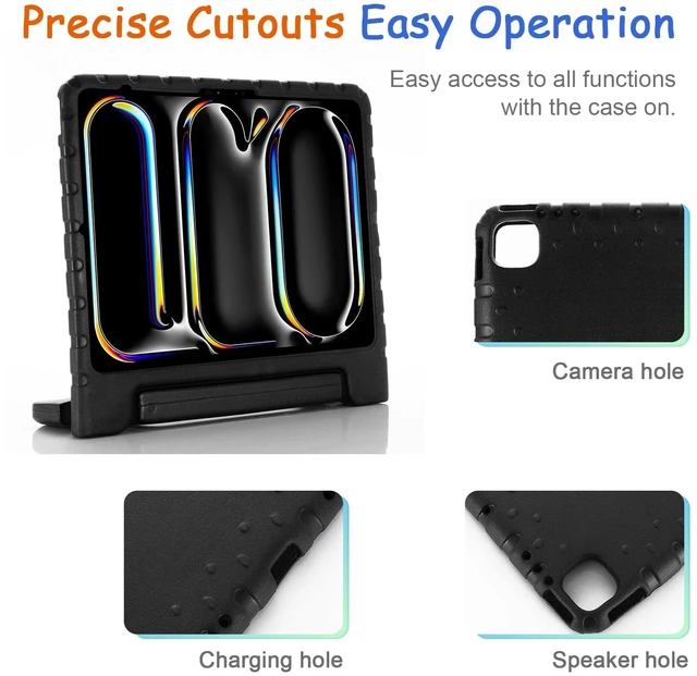 Alt view image 4 of 5 - Kids Case for iPad Pro 13" 2025 (M5) 2024 (M4) & iPad Air 13" M4 M3 M2 Shockproof Case with Pencil Holder, Techcircle Handle Stand Light EVA Foam Bumper Protective Rugged Child Proof Cover, Black