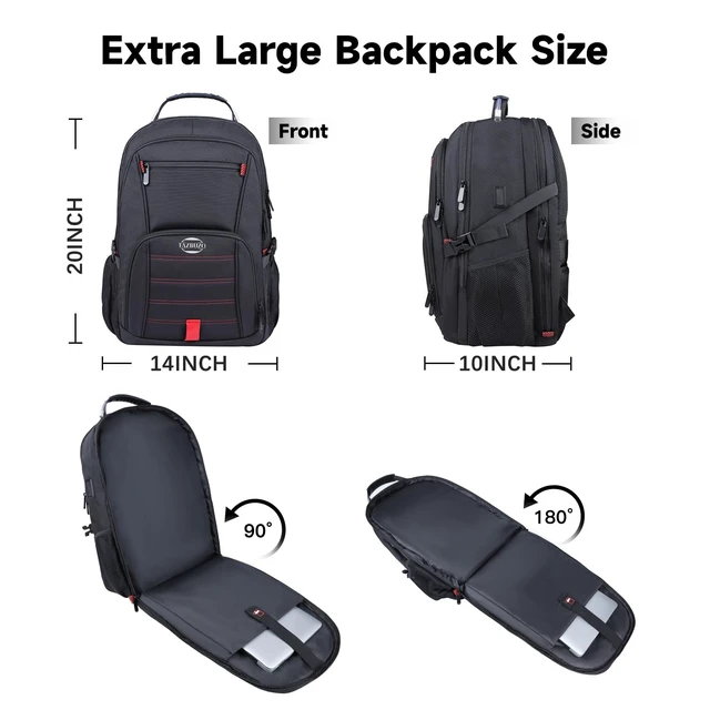 Alt view image 4 of 5 - tazbuzo 18.4 Inch Travel Laptop Backpack,Extra Large Backpack, Laptop Backpack for Men, 55L Water Resistant TSA Airline Approved Business Work College School Computer Bag with USB Port