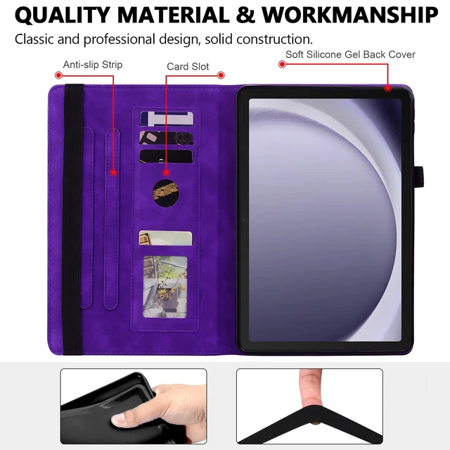 Alt view image 3 of 5 - Folio Case for Samsung Galaxy Tab A9+ 11" 2023 SM-X210/X216/X218, Techcircle Mandala Embossed PU Leather Stand Soft TPU Back Cover Slim Elastic Band Protective Case w/Card Slots+Pen Holder, Purp