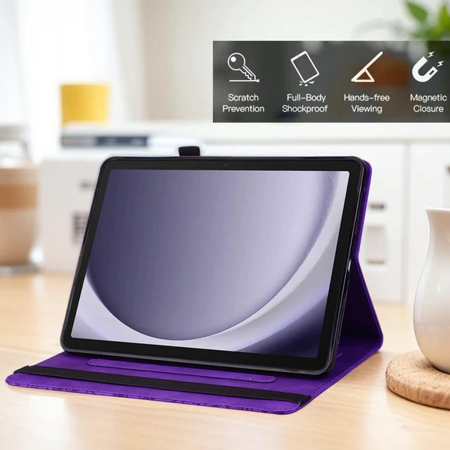Alt view image 4 of 5 - Folio Case for Samsung Galaxy Tab A9+ 11" 2023 SM-X210/X216/X218, Techcircle Mandala Embossed PU Leather Stand Soft TPU Back Cover Slim Elastic Band Protective Case w/Card Slots+Pen Holder, Purp