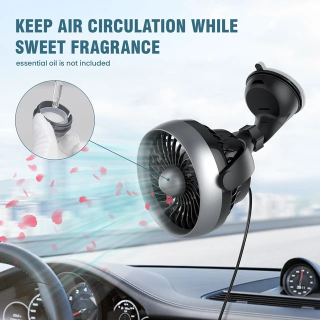 Alt view image 3 of 5 - Portable Car Fan with Strong Suction and 4 Speeds,USB Dashboard Cooling Air Wall Fan for Sedan SUV RV Auto Vehicles Home, Window, Windshield, Bathroom, 4.92ft Cord, 5V, Quiet, Bonus Aroma Function