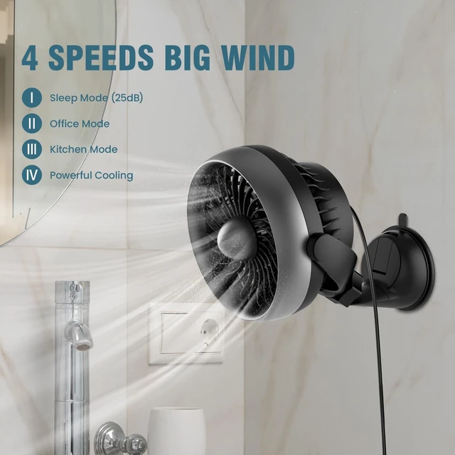 Alt view image 4 of 5 - Portable Car Fan with Strong Suction and 4 Speeds,USB Dashboard Cooling Air Wall Fan for Sedan SUV RV Auto Vehicles Home, Window, Windshield, Bathroom, 4.92ft Cord, 5V, Quiet, Bonus Aroma Function