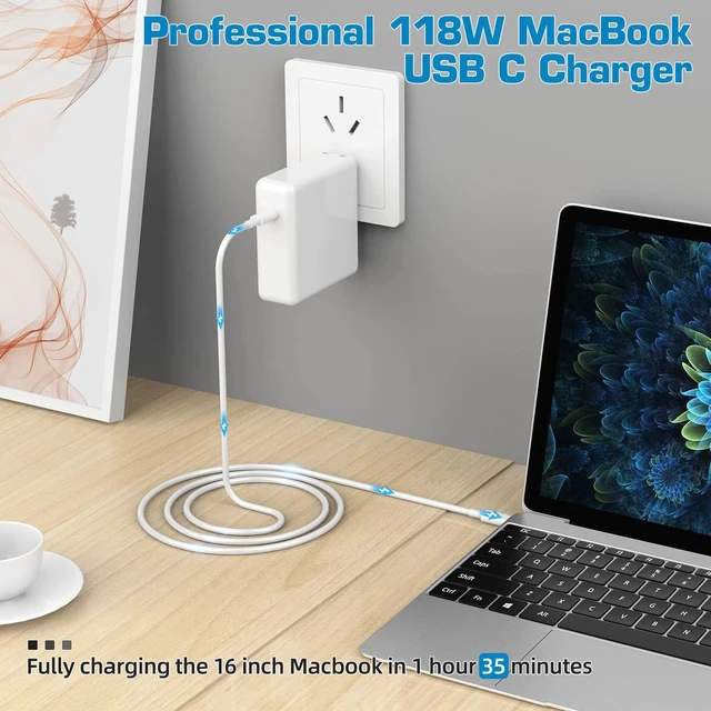 Alt view image 2 of 5 - Mac Book Pro Charger - 118W USB C Charger Fast Charger Compatible with MacBook Pro, MacBook Air, M1 M2 M3 M4 M5, iPad pro, Samsung Galaxy and All USB-C Devices, 6.6ft Cable