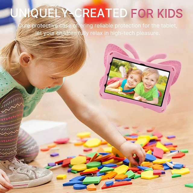 Alt view image 3 of 5 - Simicoo Kindle Fire HD 10 Kid Tablet Case 11th 13th Gen 2021 2023 10.1'' HD10 Cute Butterfly Kid-Pro Case with Stand Light EVA Rugged Shockproof Kid Friendly Full Cover for Kids Girl Toddler (Pink)