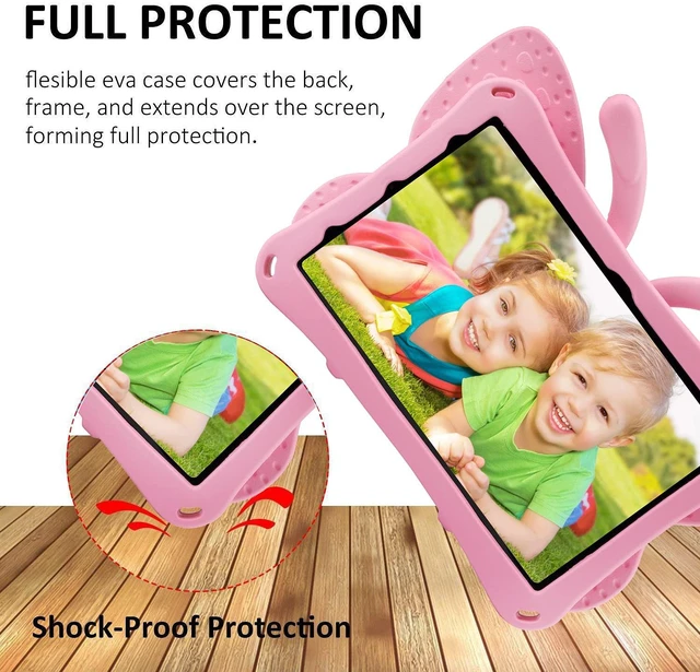 Alt view image 4 of 5 - Simicoo Kindle Fire HD 10 Kid Tablet Case 11th 13th Gen 2021 2023 10.1'' HD10 Cute Butterfly Kid-Pro Case with Stand Light EVA Rugged Shockproof Kid Friendly Full Cover for Kids Girl Toddler (Pink)