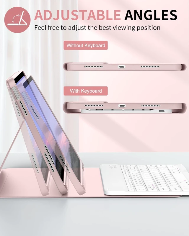 Alt view image 3 of 5 - SQBEBS Case with Keyboard for iPad (A16) 11th/10th Generation 11 inch 2025/10.9 inch 2022, Detachable Bluetooth Keyboard, Stand Folio Keyboard Cover with Pencil Holder for iPad 10 Gen, Pink