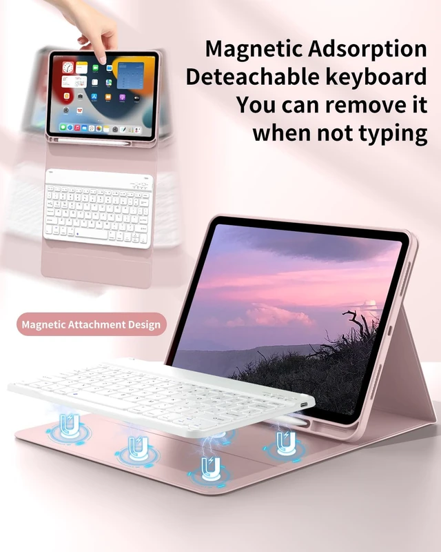 Alt view image 5 of 5 - SQBEBS Case with Keyboard for iPad (A16) 11th/10th Generation 11 inch 2025/10.9 inch 2022, Detachable Bluetooth Keyboard, Stand Folio Keyboard Cover with Pencil Holder for iPad 10 Gen, Pink