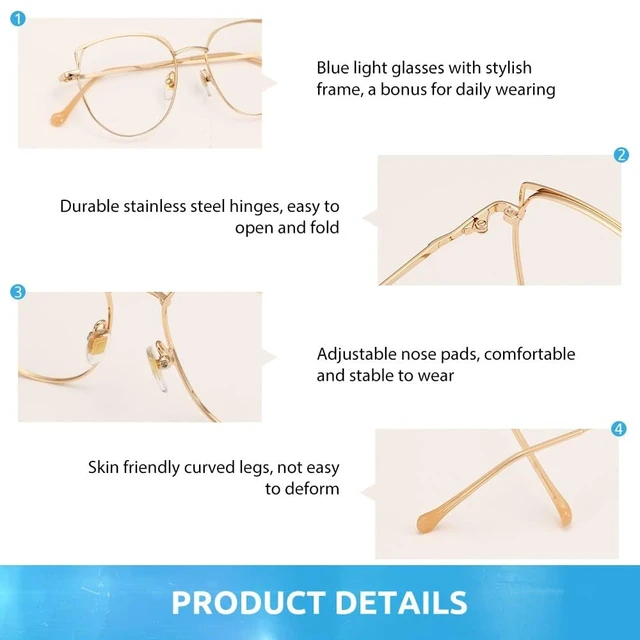 Alt view image 4 of 5 - Firmoo Blue Light Blocking Glasses for Woman, Cat Eye Anti Blue Light Computer Glasses for Screen Glare, Anti UV Fatigue Headache Glasses Black Gold
