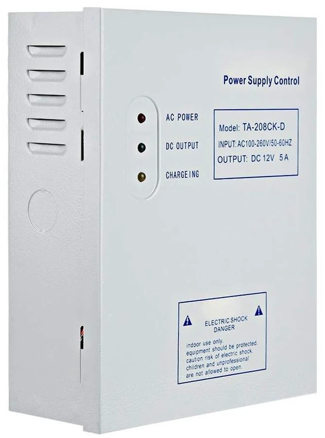 Main image of Access Control System Power Supply, 110-240V AC to 12V DC 5A Switching Adapter with UPS Backup for Door Entry Systems