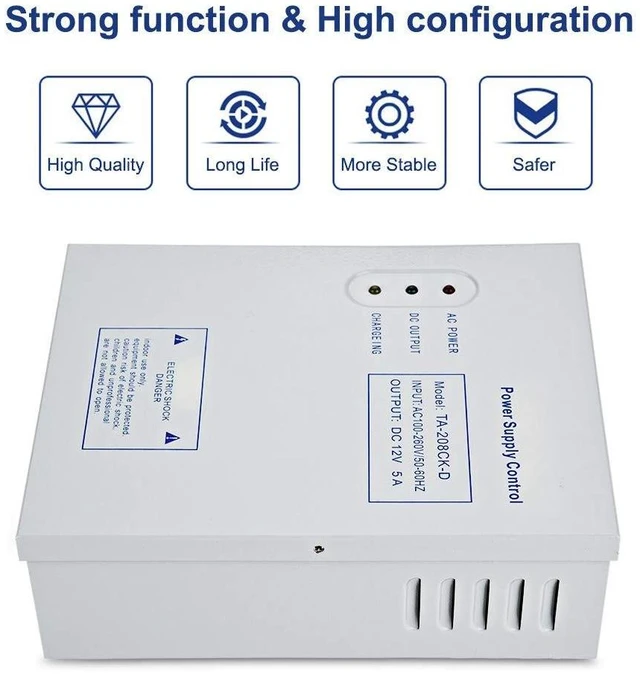 Alt view image 2 of 5 - Access Control System Power Supply, 110-240V AC to 12V DC 5A Switching Adapter with UPS Backup for Door Entry Systems