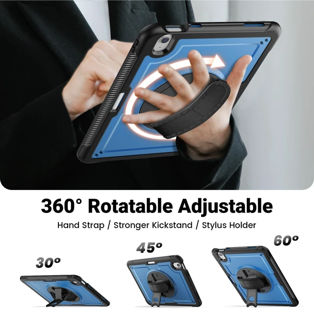Alt view image 3 of 5 - SCSVPN Case for iPad Air 11-inch M4/M3/M2 (2026/2025/2024), Full Body Shockproof Rugged Protective Slim Cover with Screen Protector, 360 Rotating Stand, Hand/Shouler Strap, Pencil Holder (Navy Blue)