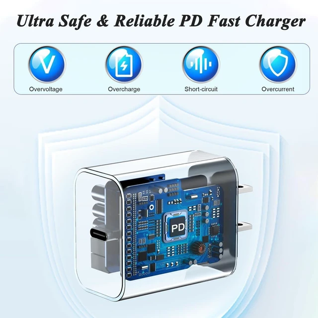 Alt view image 5 of 5 - Fast Charging for iPhone 17 Pro Max Charger,2Pack 20W USB C Wall Charger Plug Block with Type C Charging Woven Cable for iPhone 17/17 Pro/Air/16 Pro Max/16 Pro/16 Plus/16E/15 Pro Max/iPad Pro/Air/Mini