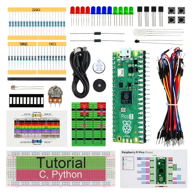 Main image of Freenove Basic Starter Kit for Raspberry Pi Pico 2 (Included), Dual Arm Cortex-M33 and Dual Hazard3 RISC-V Microcontroller, 386-Page Detailed Tutorial, 142 Items, 55 Projects, Python C Code